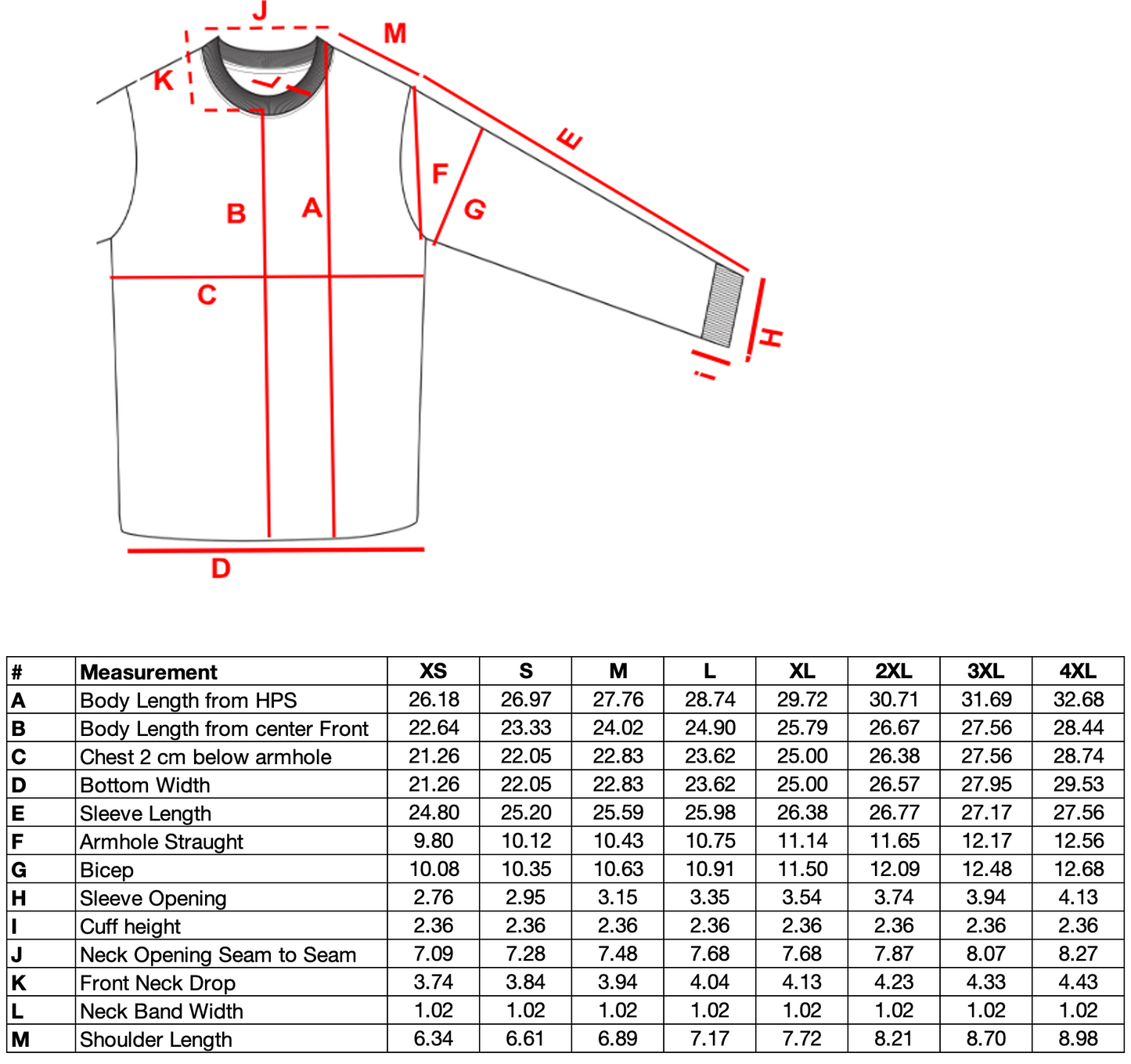 T-Shirt Long Sleeves 100% Cotton - 180gsm / 5.5oz