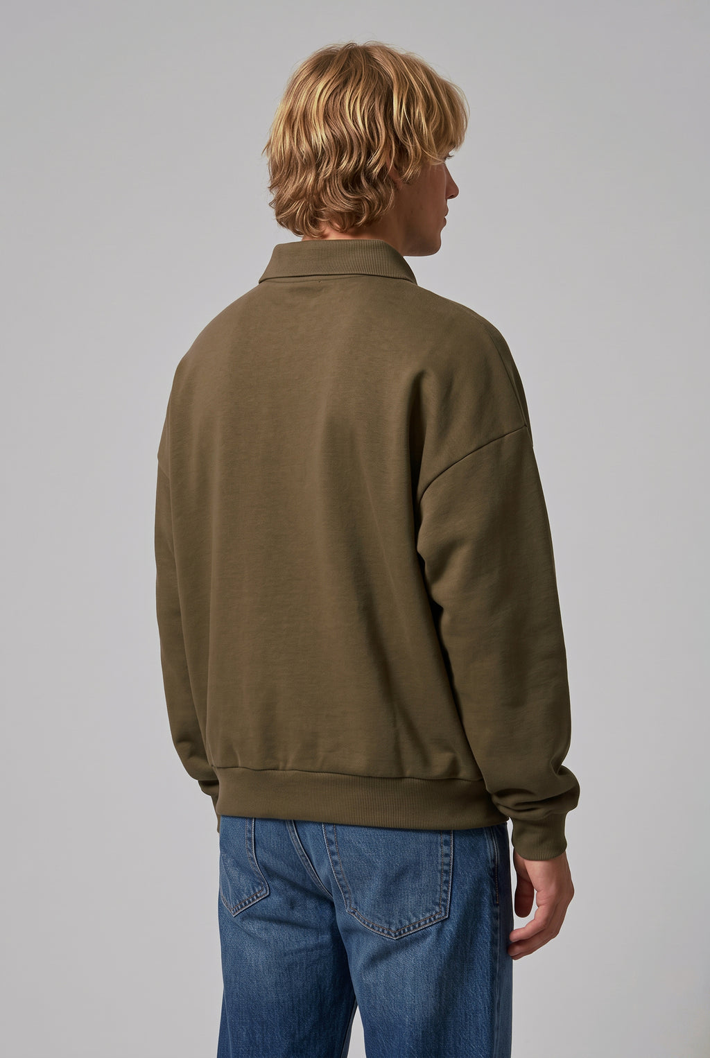 DirectBlanks Heavyweight Polo Sweatshirt in Camel – Back view, 440 GSM