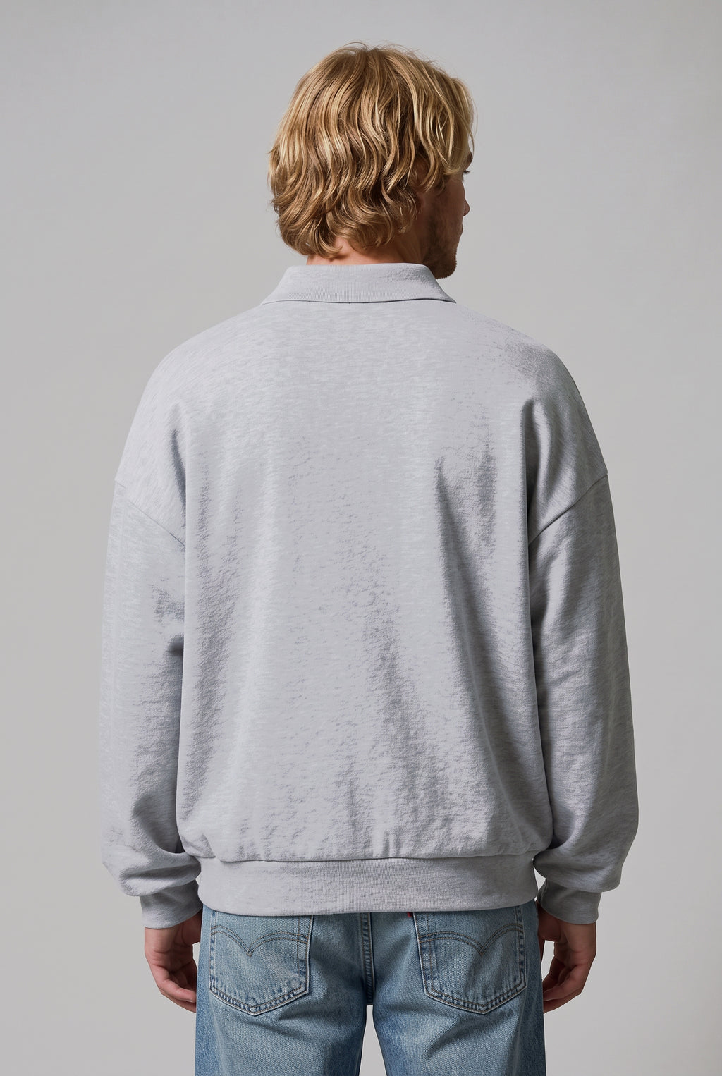 DirectBlanks Heavyweight Polo Sweatshirt in H-Grey – Back view, 440 GSM