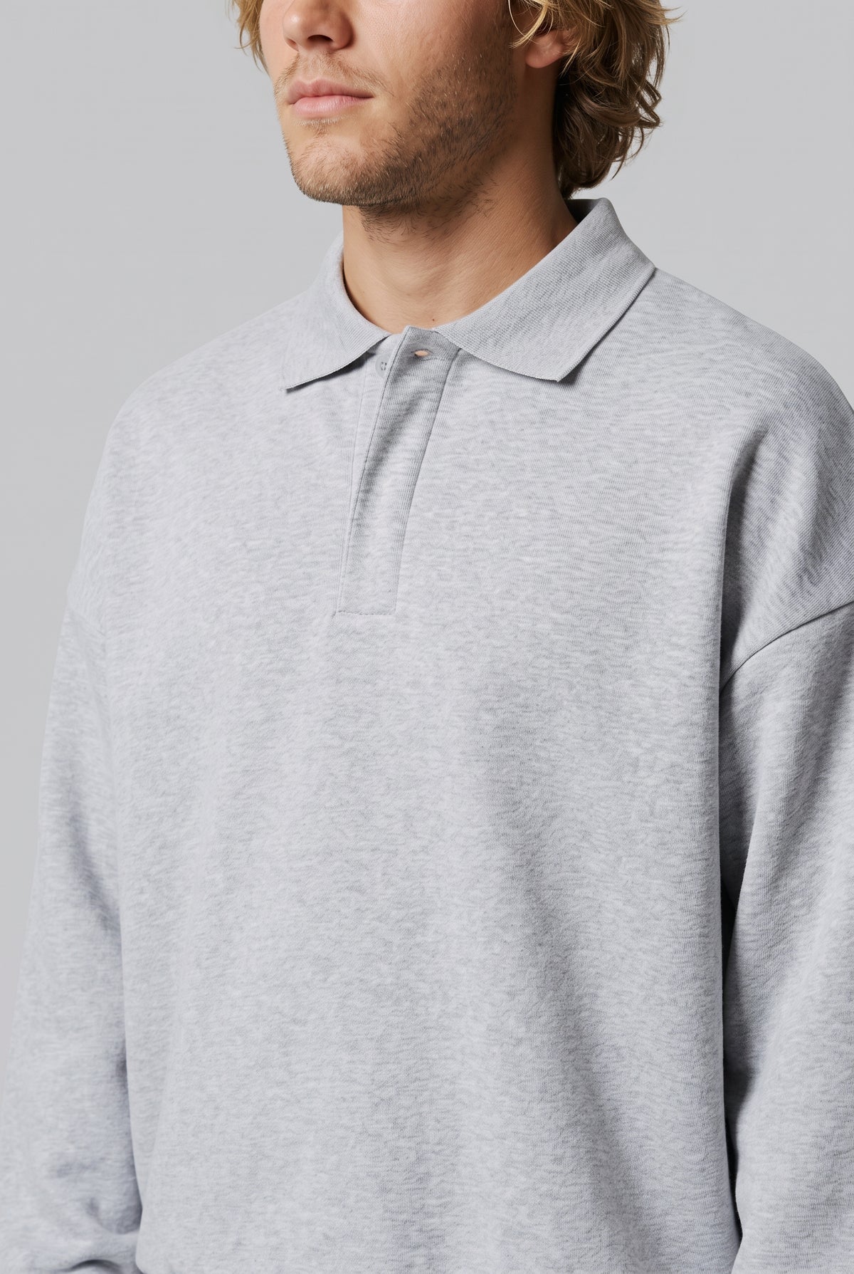 DirectBlanks Heavyweight Polo Sweatshirt in H-Grey – Detail / Construction, 440 GSM