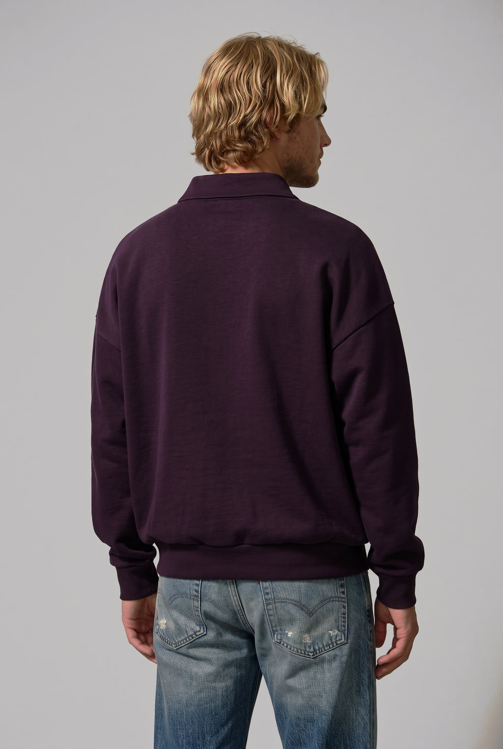 DirectBlanks Heavyweight Polo Sweatshirt in Plum – Back view, 440 GSM