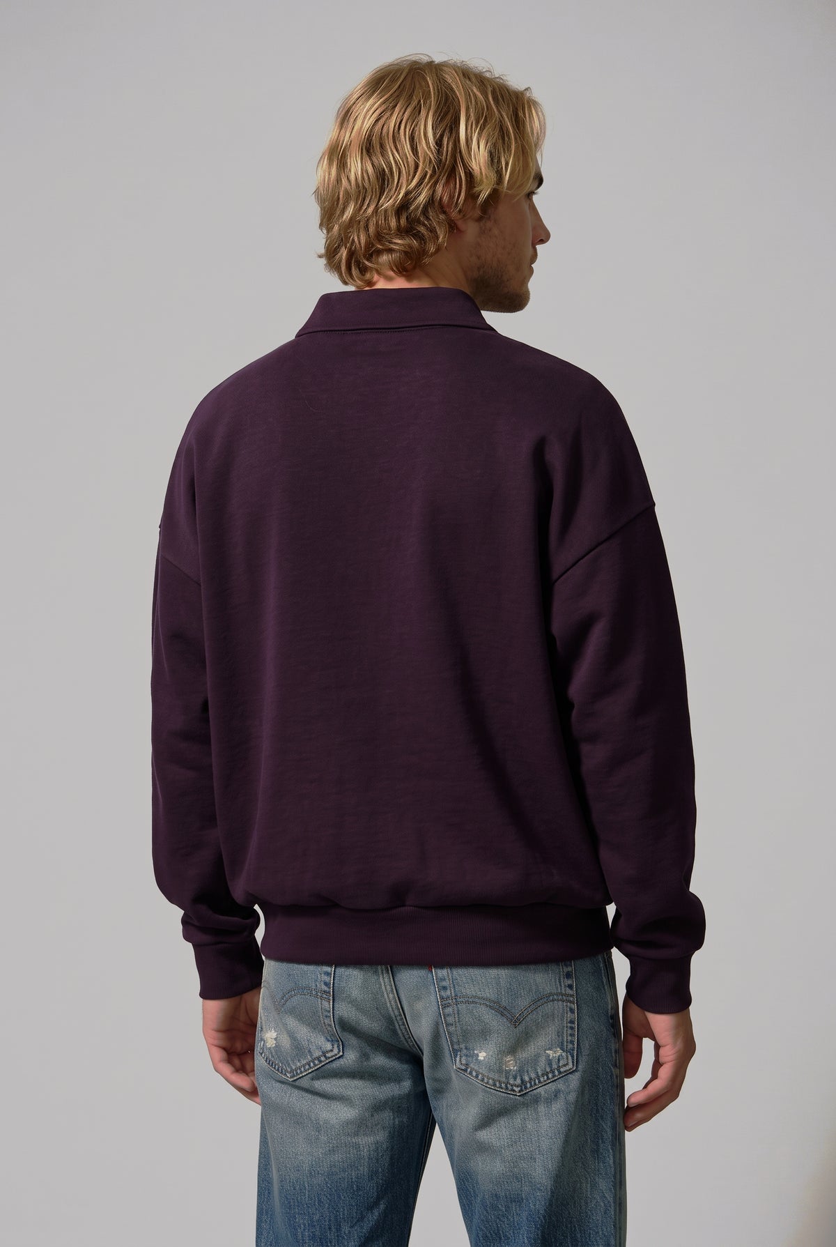 DirectBlanks Heavyweight Polo Sweatshirt in Plum – Back view, 440 GSM