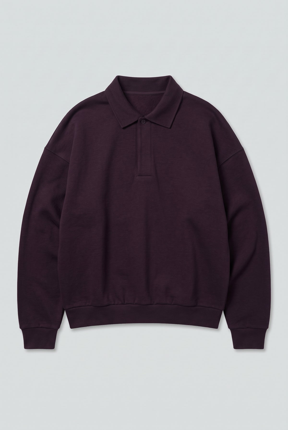 DirectBlanks Heavyweight Polo Sweatshirt in Plum – Flatlay, 440 GSM